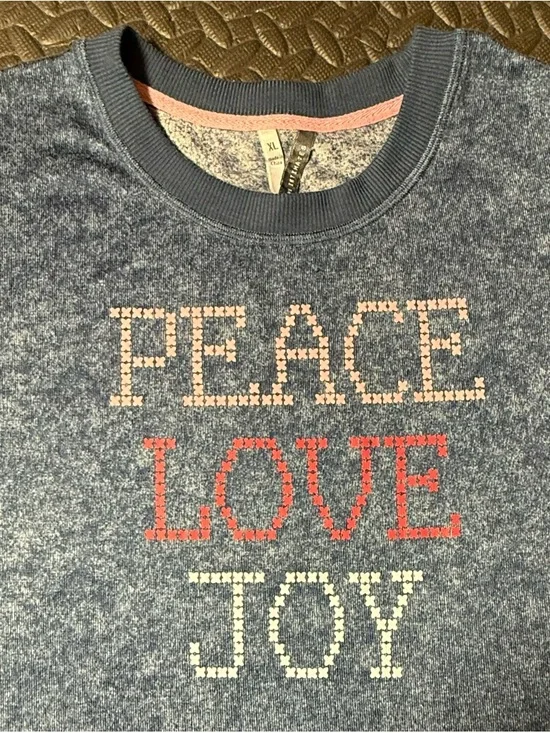 Women’s Peace Love Joy Pajama Set With Wide Leg Pants Blue & Stripes XL - Picture 4 of 10